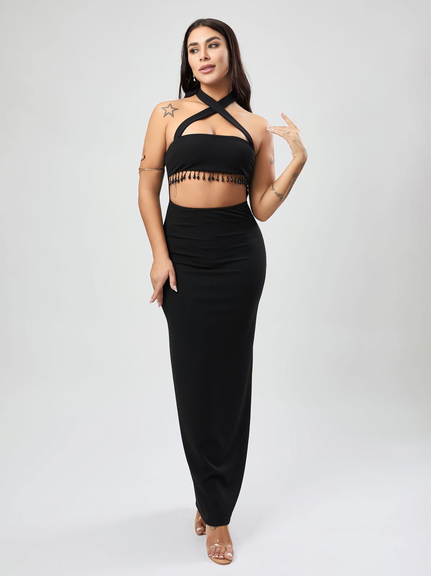 Black Textured Dress Women Wear A Line Dress Sexy Dress Women Bella Mia